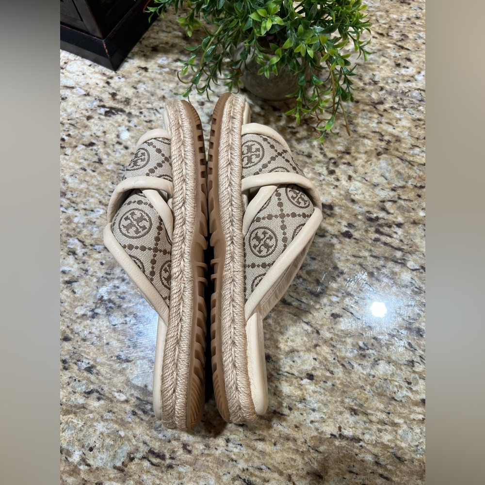 Tory Burch T Monogram Crossband Espadrille Sandals 8M - Picture 9 of 12